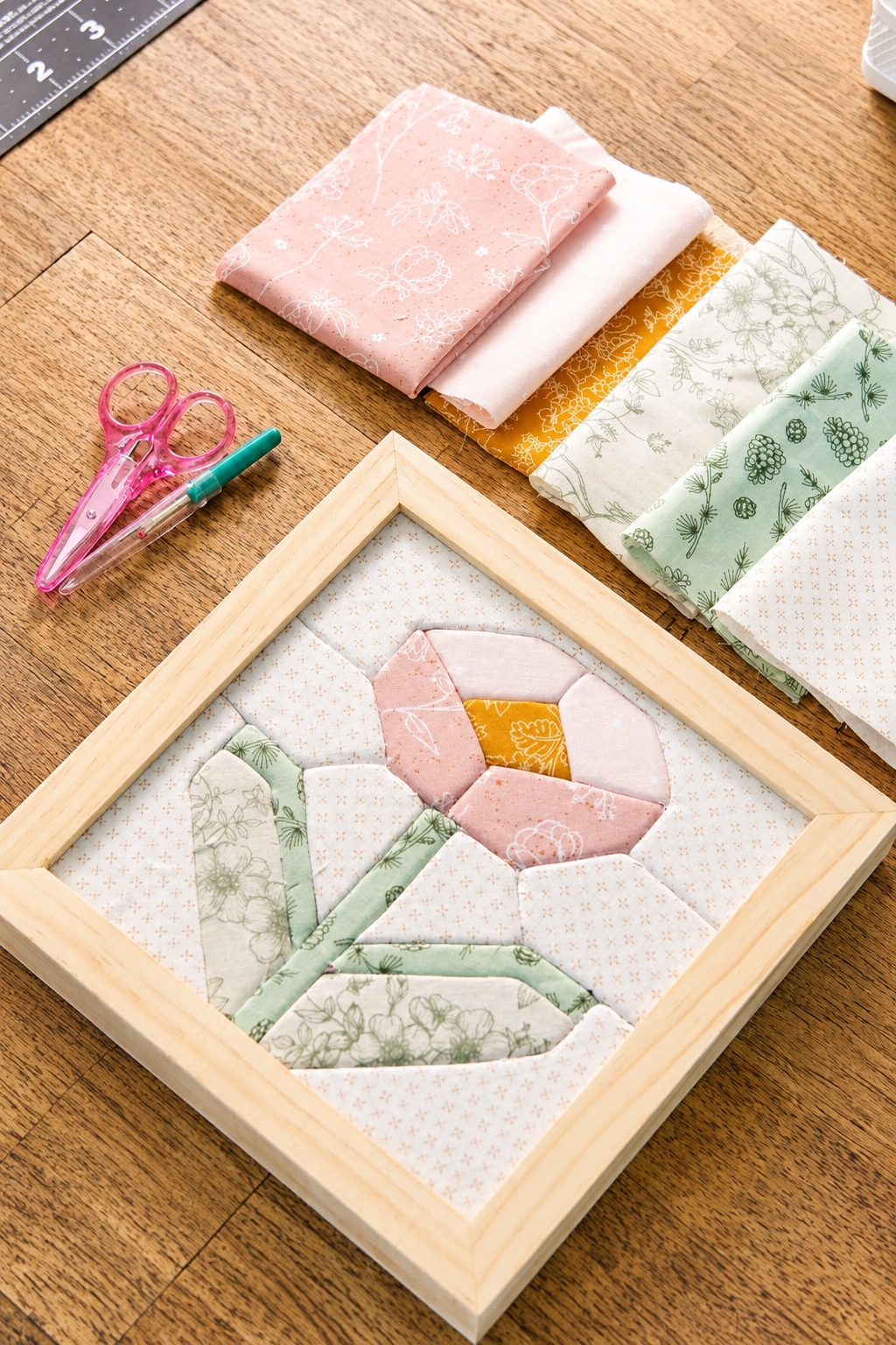 Create your own Fabric Art Kit - pink rose
