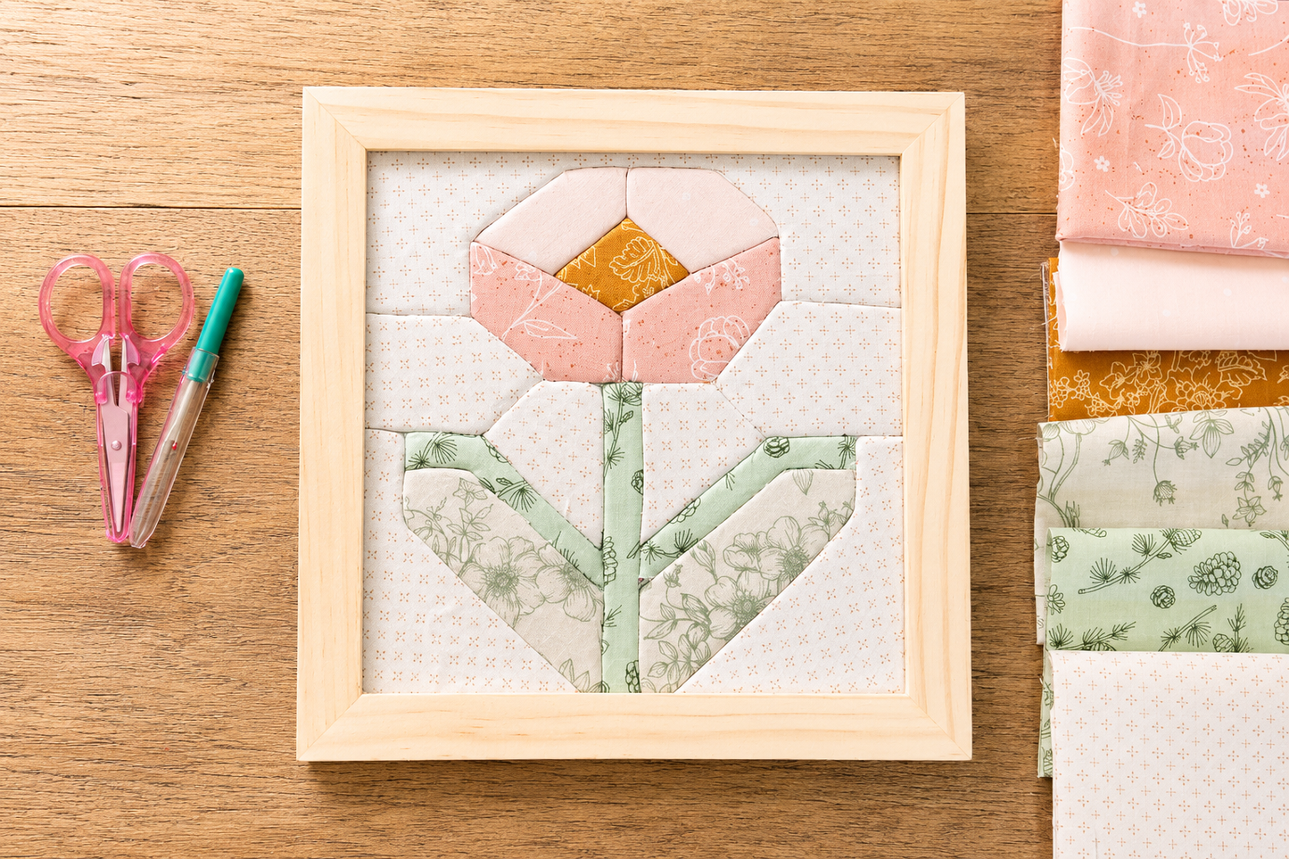 Create your own Fabric Art Kit - pink rose